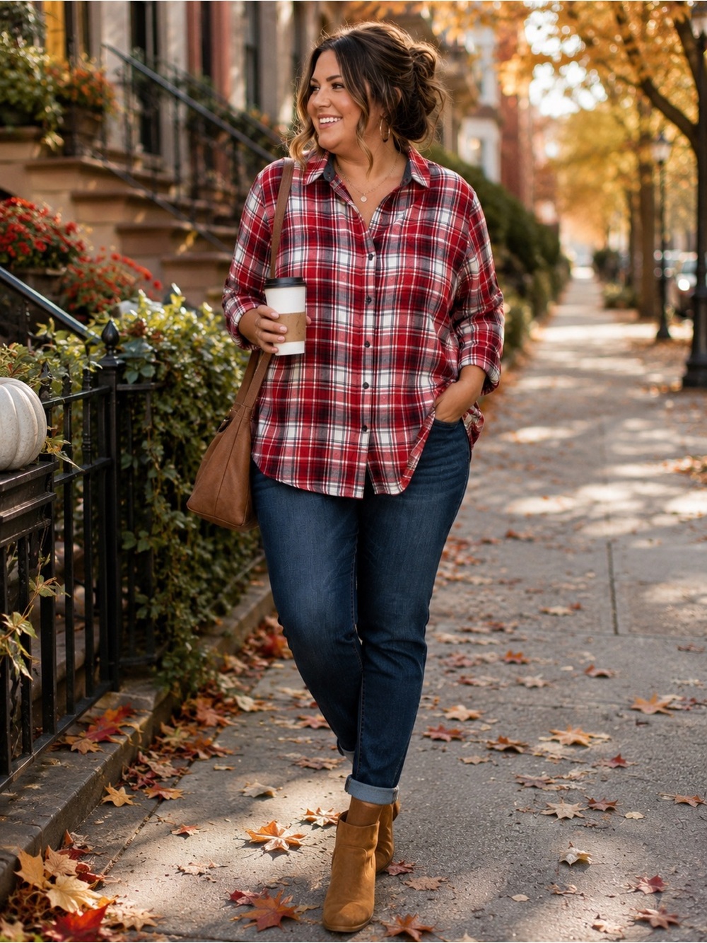 Cato 22/24W Red Plaid Cotton Flannel Button Down Shirt Plus Size Fall
